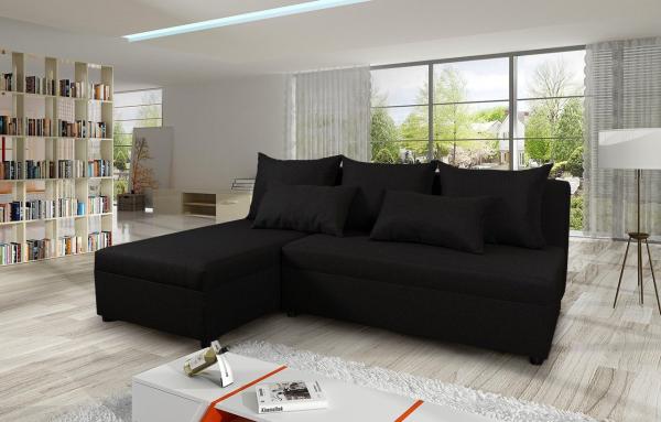Ecksofa Pono mit Schlaffunktion und Bettkasten - L-Form Couch, Couchgarnitur, Eckcouch, Sofa, Bettsofa, L-Form Couch, Schlafsofa (Schwarz (Sawana 14))