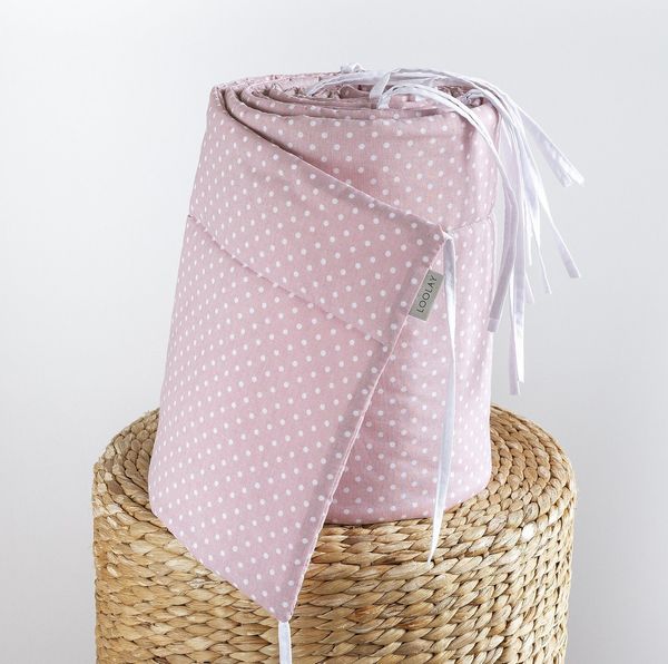 Loolay Bettnestchen Mini Punkte ROSA Bio-Baumwolle Atmungsaktives Babybett BETTUMRANDUNG, (Mädchen Babyausstattung Erstausstattung für Kinderbett 140x70 o. 120x60 cm, Umrandung Kopfschutz Bett Schutz Bettschlange 420, 360, 210, 180x30cm), Babyshower Pr...