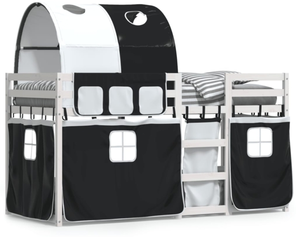 vidaXL Etagenbett mit Vorhängen Weiß & Schwarz 90x190 cm Kiefernholz 3283997