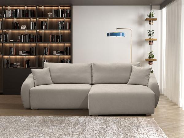 Ecksofa Designersofa Sofa ELISE in Stoff Wind Beige Ottomane Rechts