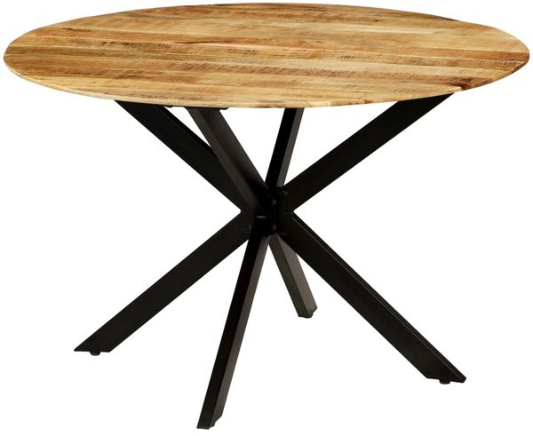 Runder Esszimmertisch, Raues Mangoholz Massiv und Stahl, 120x77 cm