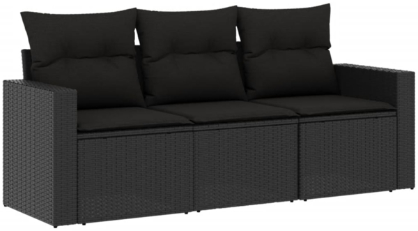 vidaXL 3-tlg. Garten-Sofagarnitur mit Kissen Schwarz Poly Rattan 3218645