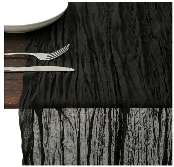 Minicloss Tischläufer Bali-Gaze mit Falten Tischdecke Bohemian Tabelle Flagge (1-tlg), 90x300 cm Romantische Tischdecke Dekoration