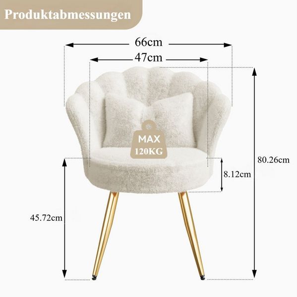 HawthyHome Polsterstuhl Samt im Blüten-Design mit Kissen (1 St), Schminktischstuhl mit Goldbeinen für Schlafzimmer & Wohnzimmer