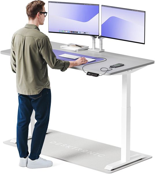 Desktronic HomeOne Elektrisch höhenverstellbarer Schreibtisch 160x80cm Weiß/Grau mit Memory-Funktion, Anti-Kollisions Technologie, USB-A und USB-C-Ladeanschlüssen