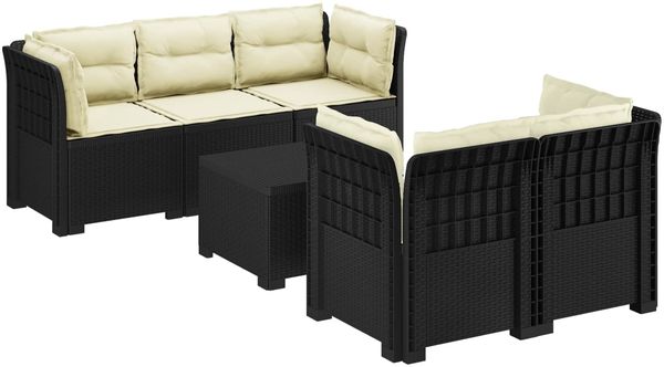 vidaXL 5-Sitzer Gartensofa mit Kissen Rattan-Look PP Anthrazit 3443906