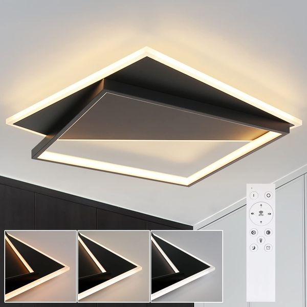 ZMH Deckenlampe LED Deckenleuchte Modern - Design 53W Wohnzimmerlampe Schwarz Dimmbar mit Fernbedienung Schlafzimmerlampe Wohnzimmer Deckenbeleuchtung für Schlafzimmer Küche Flur Büro