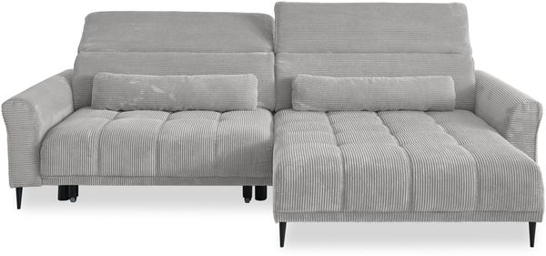 Wohnlandschaft >Wolve< elektr. Sitsverstellung, Kissen, Cord silbergrau - 277x108x179cm BxH/T