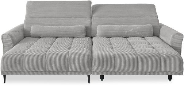 Wohnlandschaft >Wolve< elektr. Sitsverstellung, Kissen, Cord silbergrau - 277x108x179cm BxH/T
