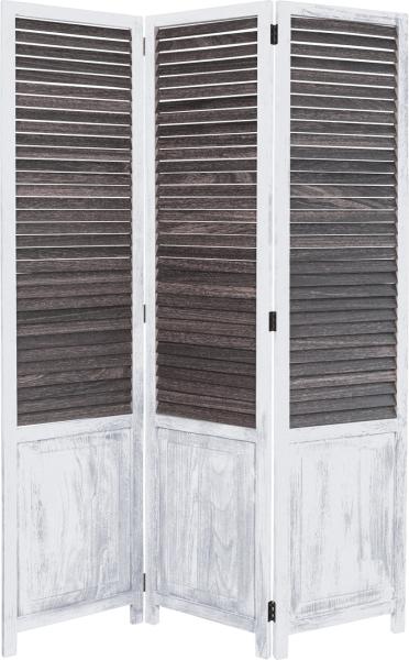 3 fach Paravent Raumteiler Holz Trennwand spanische Wand Sichtschutz weiß baun Shabby washed white Vintage