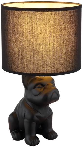 Tischleuchte, Keramik, Textil, schwarz, Hunde Design, H 40 cm