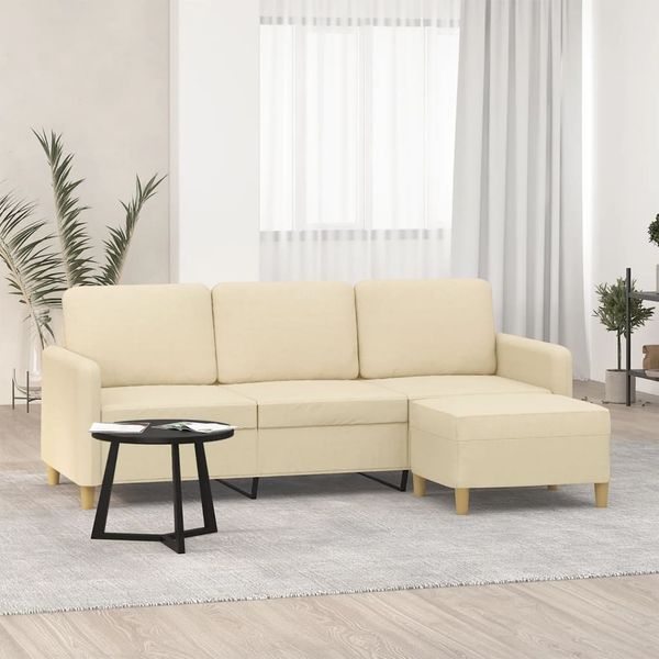 vidaXL 3-Sitzer-Sofa mit Hocker Creme 180 cm Stoff 3201194