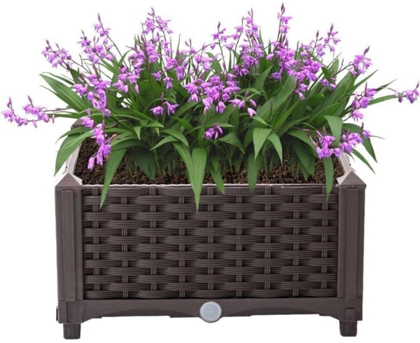 Rattan Optik Blumenkasten 40x40x23cm Hochbeet mit Selbstbewässerung