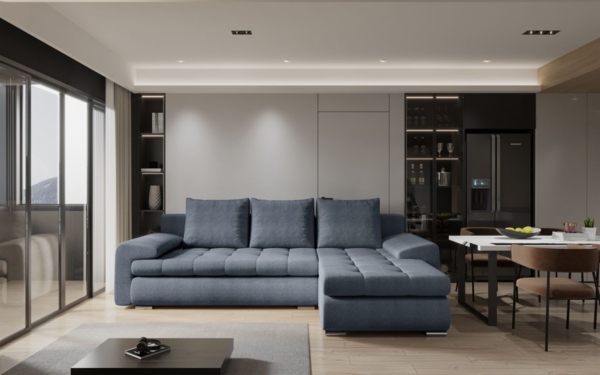 Ecksofa Sofa HECKTOR mit Schlaffunktion Stoff Abriamo Graublau Ottomane Rechts