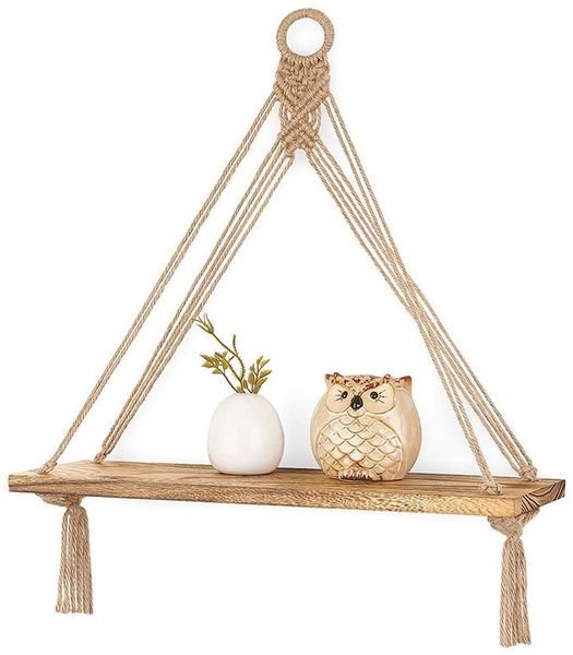 Agger Hängeregal Makramee-Hängeregal,Wandhalterung Dekohänger, Boho-Dekoratives Hängeregal, Baumwollseil, für Schlafzimmer,Wohnzimmer