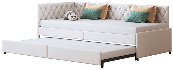 FUROKOY Schlafsofa Daybett Polsterbett Tagesbett mit Lattenrost, Ausziehbett 90x200cm,mit Rollen,Samt,Beige