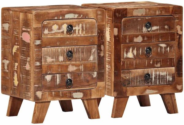 vidaXL Nachttisch 2 Stk. 37x32x50 cm Altholz Massivholz 4104518
