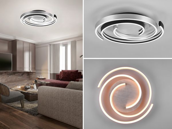 Moderne LED Deckenleuchte CAYA dimmbar über Schalter, hell Schwarz Silber Ø 50cm