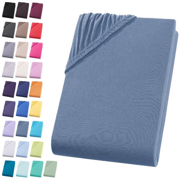 Visaggio Spannbettlaken Jersey aus 100% Baumwolle Spannbetttuch Bettlaken, Jersey, Gummizug: rundum, Spannbettlaken, für Matratzenhöhen bis 22 cm, Steghöhe 30 cm