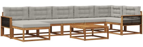 vidaXL Outdoor-Sofagarnitur mit Kissen 8 pcs Natürlich und Hellgrau 3382764