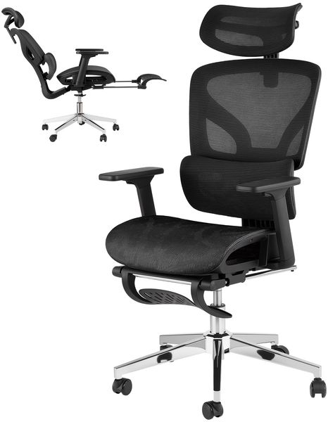 Bürostuhl Mit Atmungsaktiver Netzrückenlehne Und Sitzfläche, Ergonomischer Stuhl Mit Armlehnen, Lendenwirbelstütze Und Fußstütze, Höhenverstellbarer Und Verstellbarer Gaming-Stuhl, Für Büros