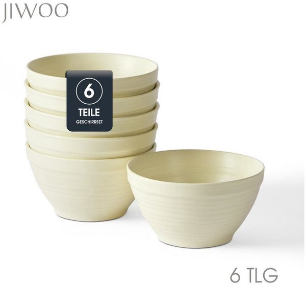 JIWOO Müslischale 6er Ø11,8cm, Frühstückschalen Eisschale Dessertschalen Schale, Keramik, (Schaleset, 6-tlg), Porzellan Hochwertiges Schalen gelb Mikrowellenofen Spülmaschine
