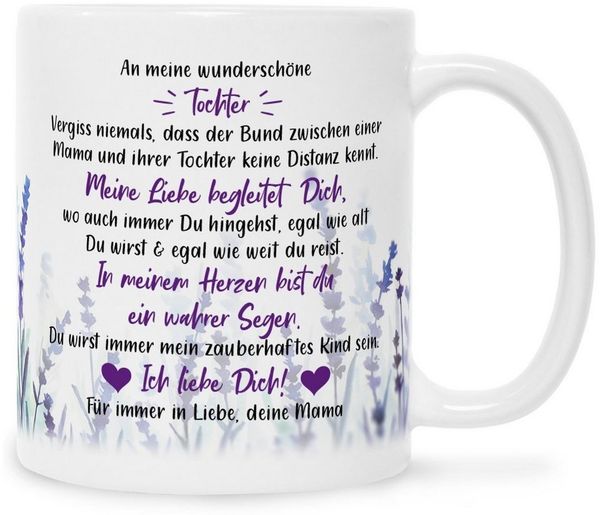 GRAVURZEILE Tasse mit Spruch - von Mama für die Tochter, Keramik, Farbe: Weiß
