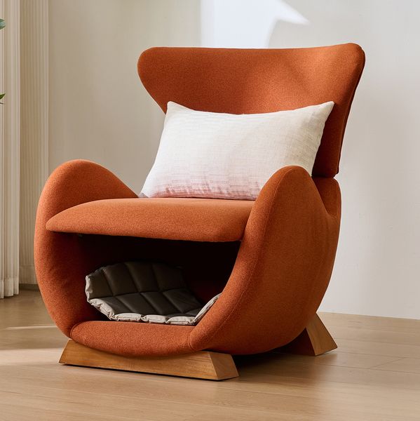 Loungesessel 66x69x76 cm mit integrierter Haustierhöhle – Sessel aus Holz und kratzfestem Stoff in Ziegelrot