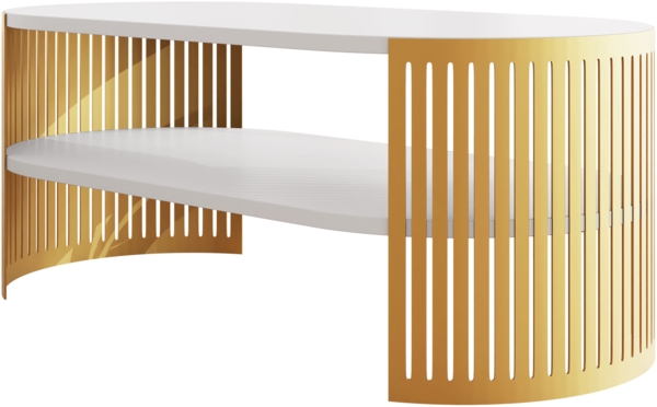 Couchtisch Fahugin Oval Gold I (Farbe: Gold / Arktisches Weiß)