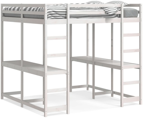 vidaXL Hochbett mit Schreibtisch & Leiter Weiß 200x200 cm Kiefernholz 3284228