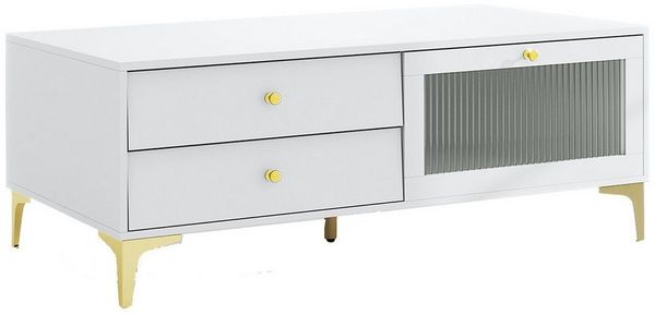 COSTWAY TV-Schrank mit 2 Schubladen, aufklappbarer Tür aus gehärtetem Glas