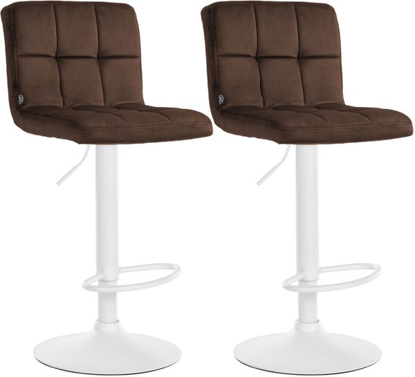 CLP 2er Set Barhocker Peru Samtbezug höhenverstellbar drehbar mit Rückenlehne,braun weiß
