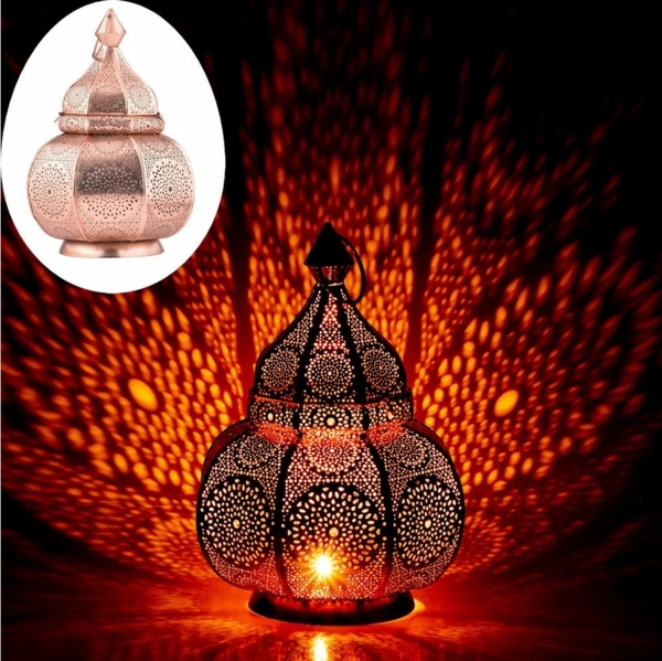 Marrakesch Orient & Mediterran Interior Nachttischlampe Orientalische Laterne Leuchte Tischlampe Lamisa Kupfer, Handarbeit