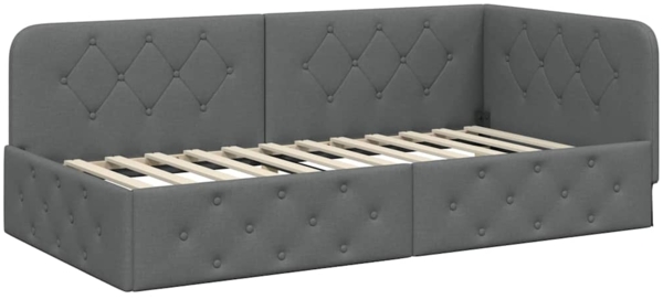 vidaXL Eckbettgestell mit Kopfteil Dunkelgrau 90x200 cm Stoff 42016496