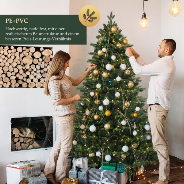 Salcar Künstlicher Weihnachtsbaum mit LED-Beleuchtung Tannenbaum Künstlich mit Licht mit Echtholzständer, Fichte, 180 cm, 450 LEDs, 1284 Spitzen – zauberhafte Weihnachtsbeleuchtung Bild 3