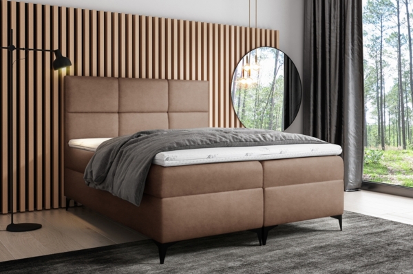 99rooms Ozzy Boxspringbett Kunstleder 200x200 cm Hellbraun Bild 1