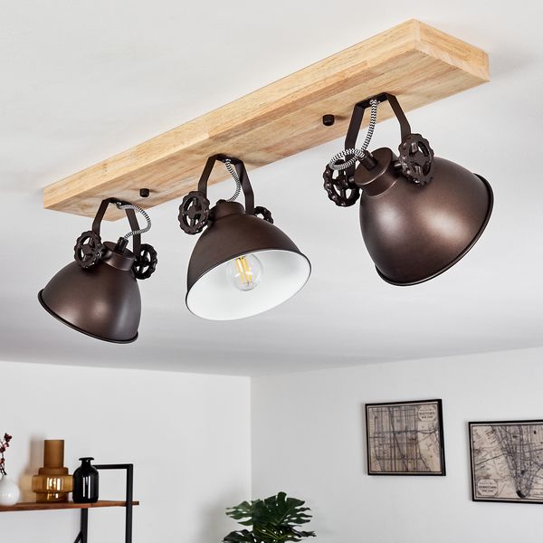 hofstein Deckenleuchte »Mot« Deckenlampe aus Metall/Holz in Schwarz-Braun/Natur, ohne Leuchtmittel, mit verstellbaren Strahlern, 3xE14, Retro/Vinatge Design
