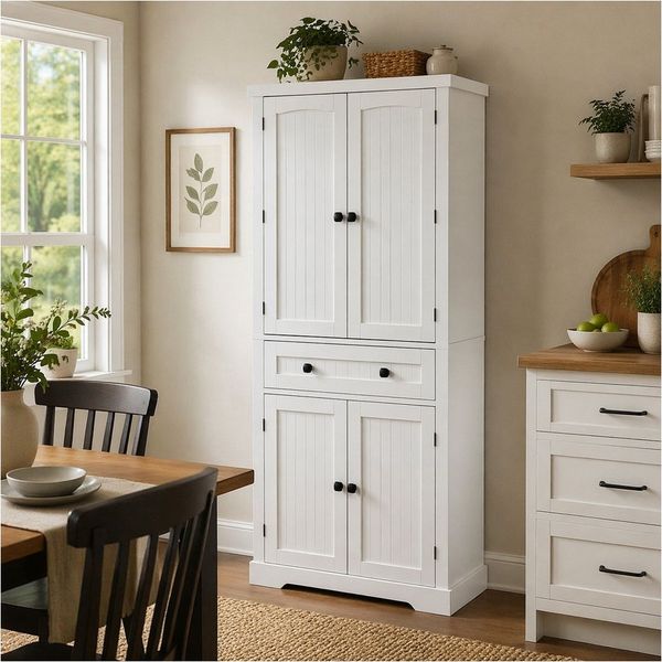 HTI-Living Hochschrank Buffetschrank Thekla Landhausstil Weiß (Stück, 1-St, 1 Küchenschrank)