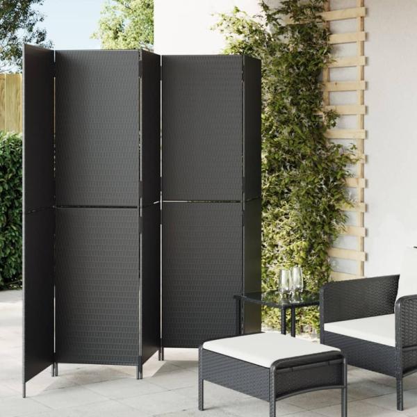 vidaXL Paravent 5-tlg. Schwarz Poly Rattan 365348
