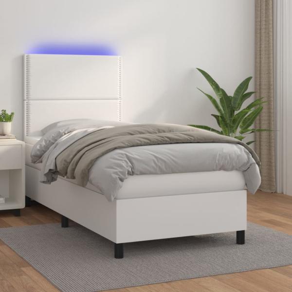 vidaXL Boxspringbett mit Matratze & LED Weiß 100x200 cm Kunstleder 3135868