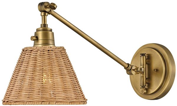 Elstead Lighting Arti 1 Wandleuchte Traditionelles Messing natürlicher Rattanschirm