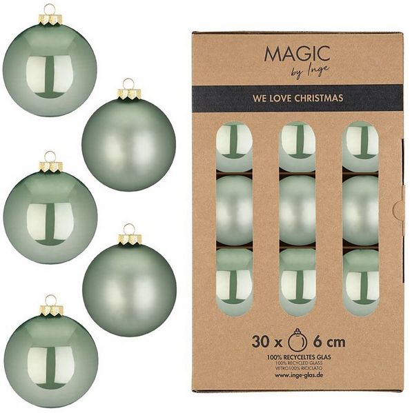 MAGIC by Inge Weihnachtsbaumkugel, Weihnachtskugeln Glas 6cm 30 Stück - Mild Sage