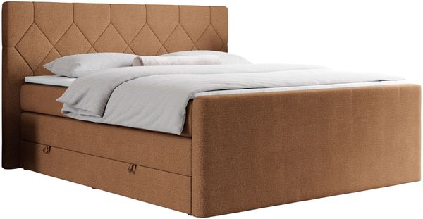 Boxspringbett KING EIGAR, mit einer Doppelmatratze, einem genähten Kopfteil - 180x200 - Orange Stoff - H3 Bild 3