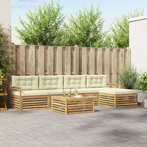vidaXL Outdoor-Sofagarnitur mit Kissen 7 pcs Weiß und Creme Polyester 3390350