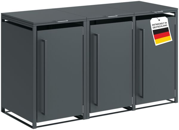 STEELSØN 'Xalara' Mülltonnenbox 3er je 240 Liter, anthrazit, Mülltonnenverkleidung aus Stahl, wetterfest, 116x80x203 cm, Müllbox für 3 Tonnen