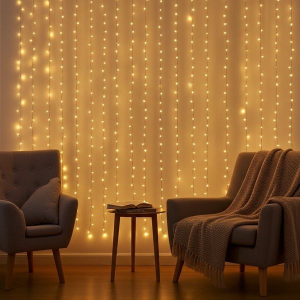 shop'n smile ideoon LED-Lichtervorhang LED Lichtervorhang 3W warmweiß 200 LEDs dimmbar 3x3 m, 8 Lichtmodi & Timer, Per Fernbedienung dimmbar, Kürzbar