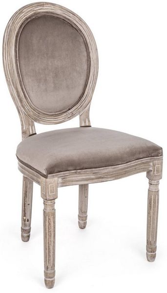 Stuhl Mathilde, Samtbezug und Birkenholz, klassischer Barockstil, taupe, gepolstert