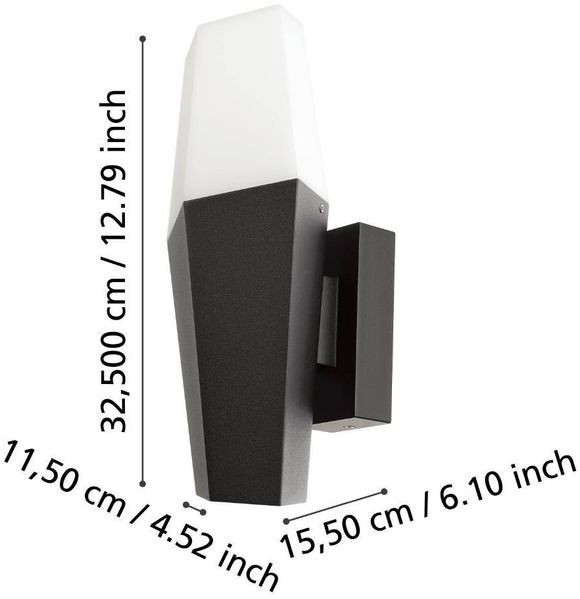Eglo 900682 Wandleuchte FARINDOLA Stahl schwarz E27 1X25W IP44 L:11. 5cm H:32. 5cm dimmbar
