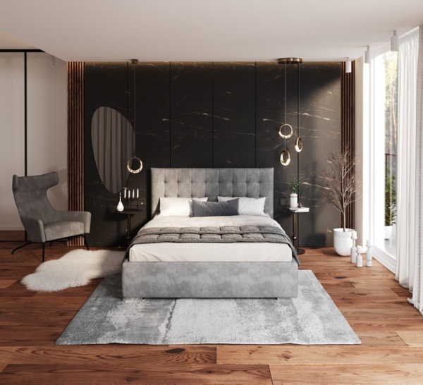 FDM Polsterbett Elegant - Stauraum & modernes Design 120x200 140x200 160x200 180x200 cm (MADE IN EU - mit hochwertigem Velours Bezug, Bettrahmen, Bett, Optional mit Matratze bestellbar, Mit großem Kopfteil für Komfort - Bettkasten mit Hubrahmen), Metall...