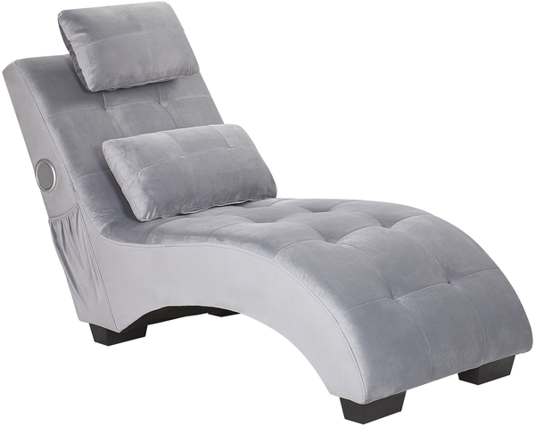 Chaiselongue Samtstoff mit Bluetooth Lautsprecher USB-Port grau SIMORRE